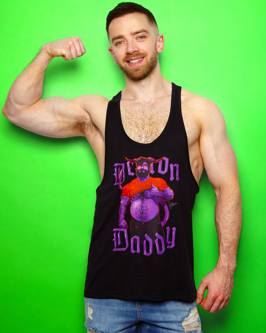 Demon daddy: chunky, hairy demon daddy on black - tank top