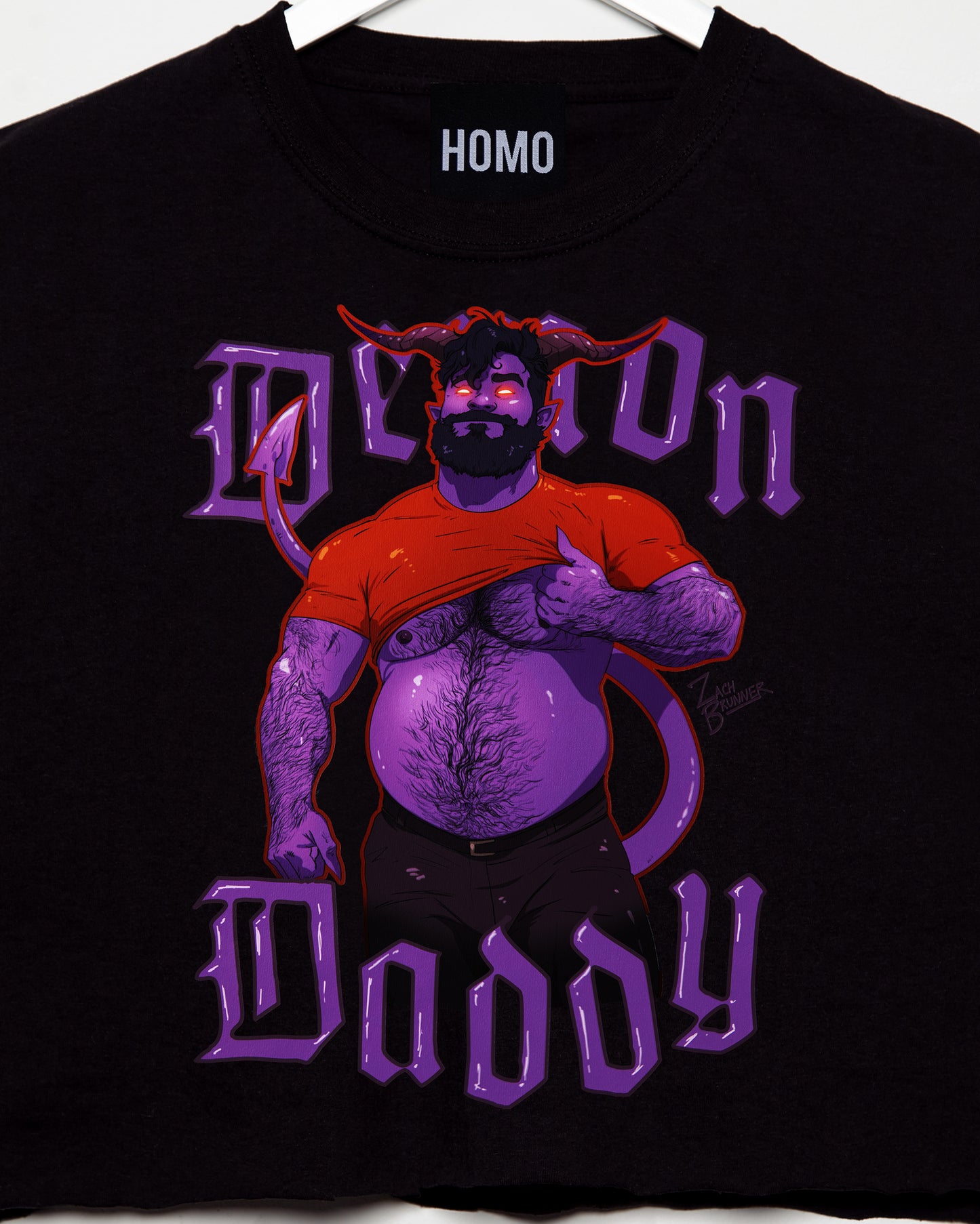 Demon daddy: chunky, hairy demon daddy on black - crop top