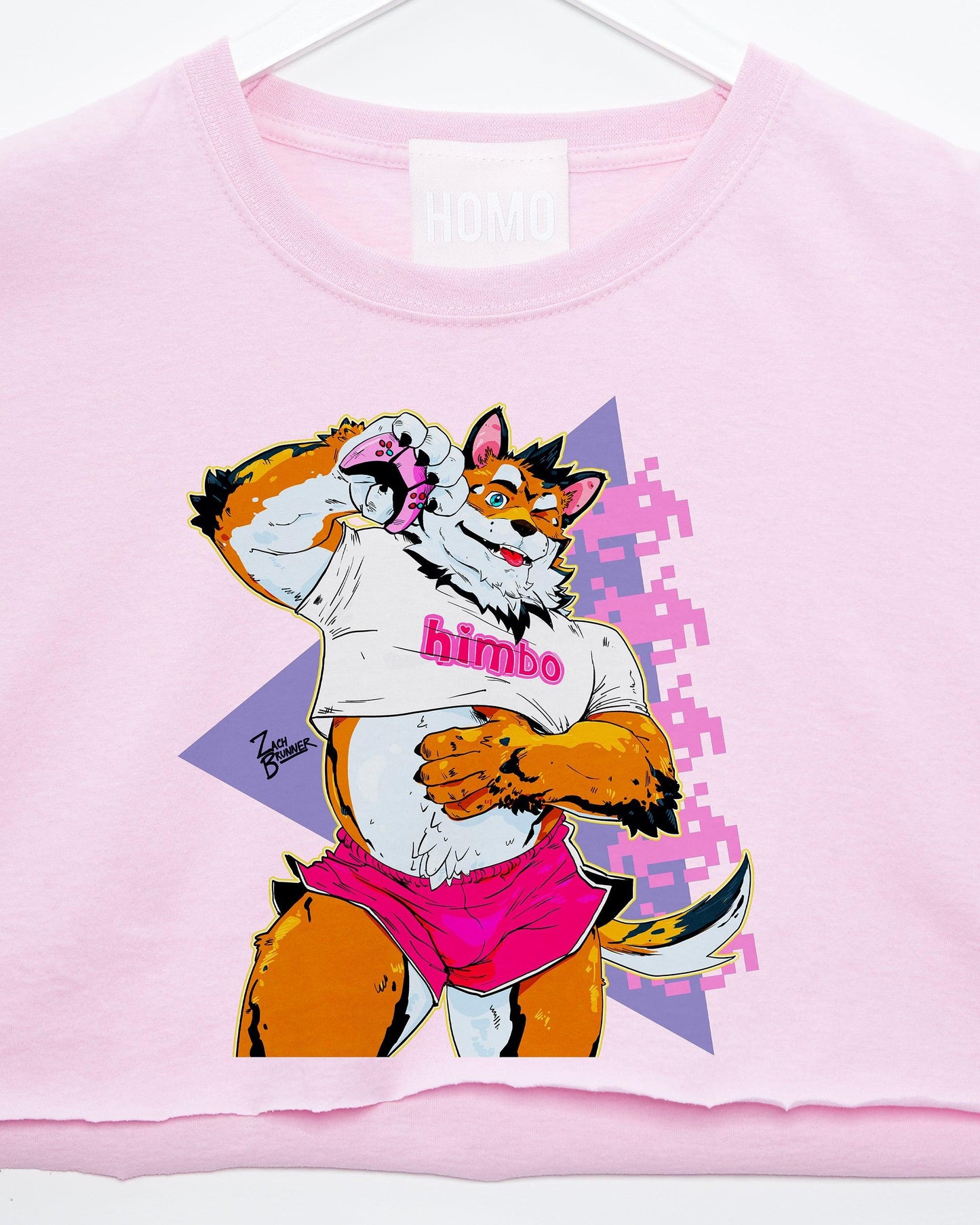 ZACH BRUNNER! thickems gaymer pup wants to play - pink, sleeveless crop top