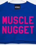 Fluorescent pink flock muscle nugget - blue crop top - HOMOLONDON
