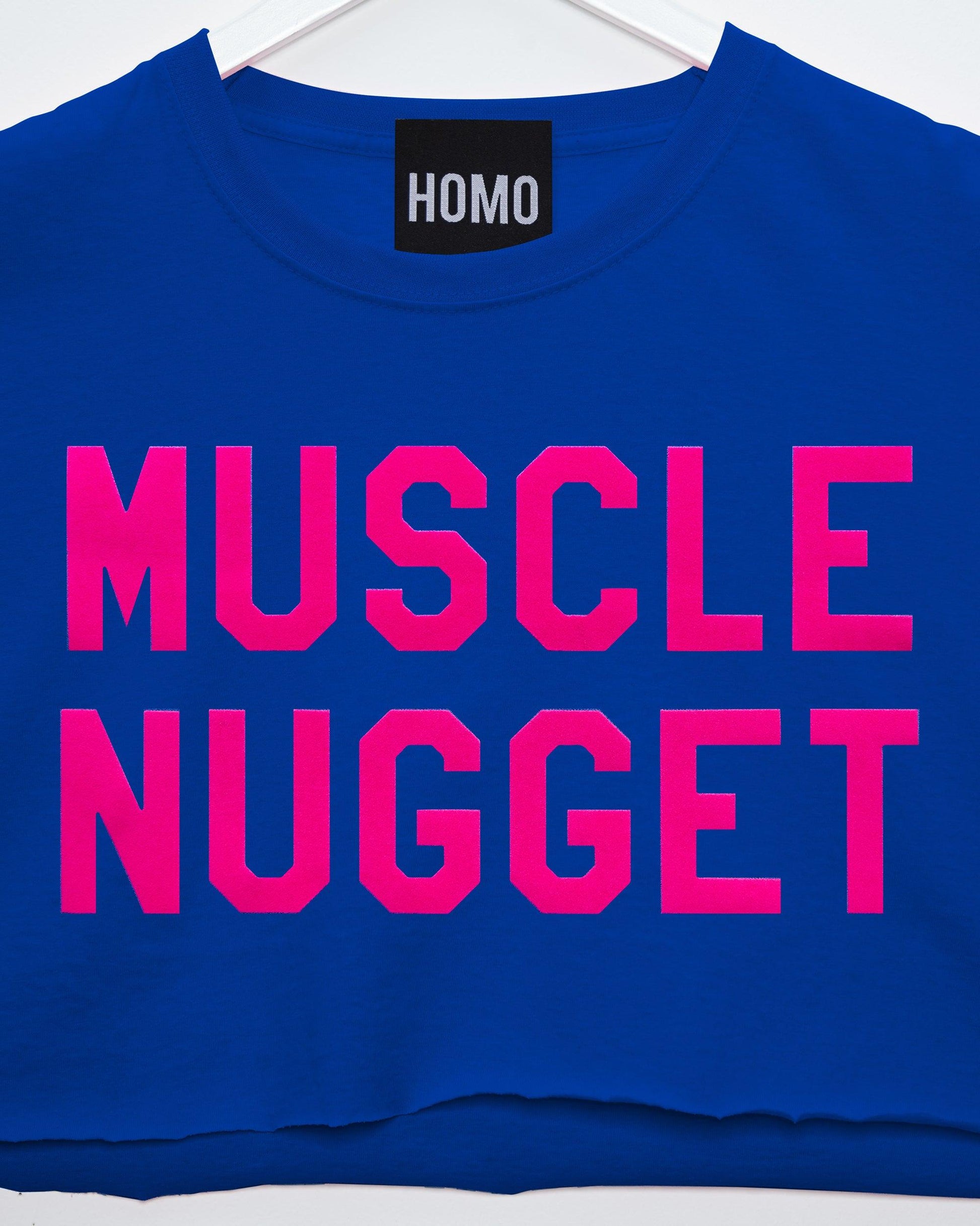 Fluorescent pink flock muscle nugget - blue crop top - HOMOLONDON