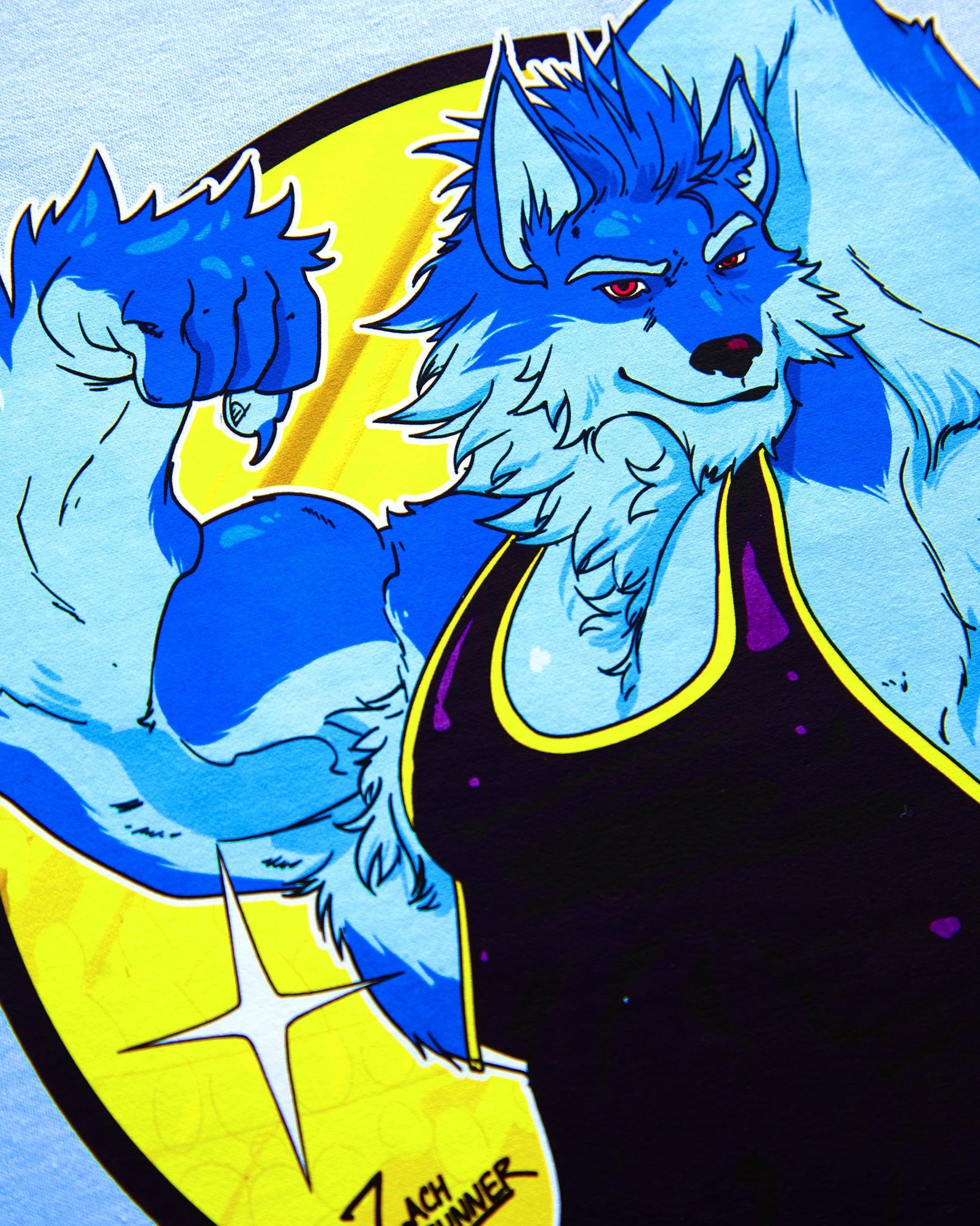 Flexing wrestler Magnus - blue crop top - HOMOLONDON