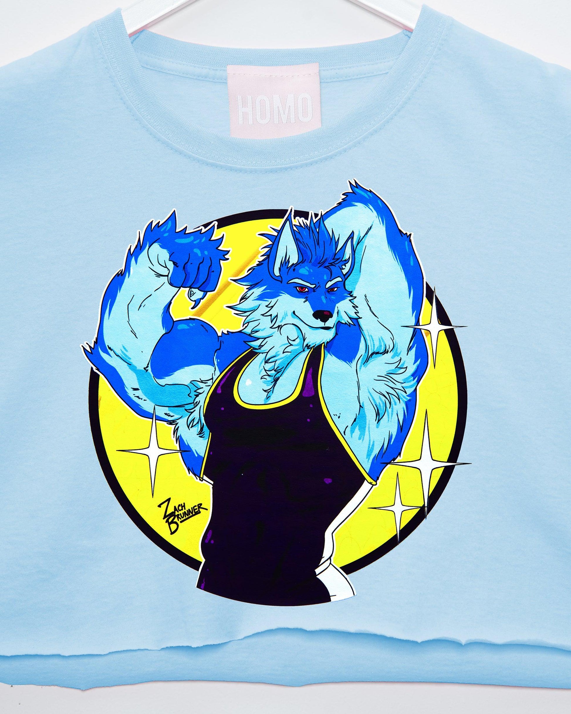 Flexing wrestler Magnus - blue crop top - HOMOLONDON