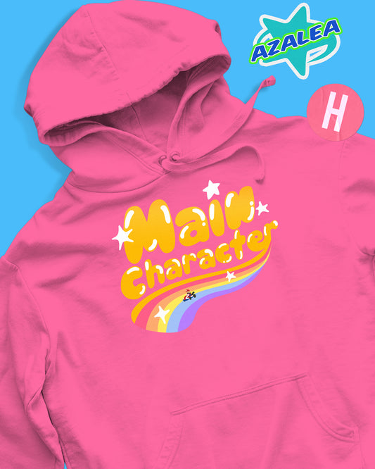 Main character slogan retro gaming inspired soft style hoodie  - pink