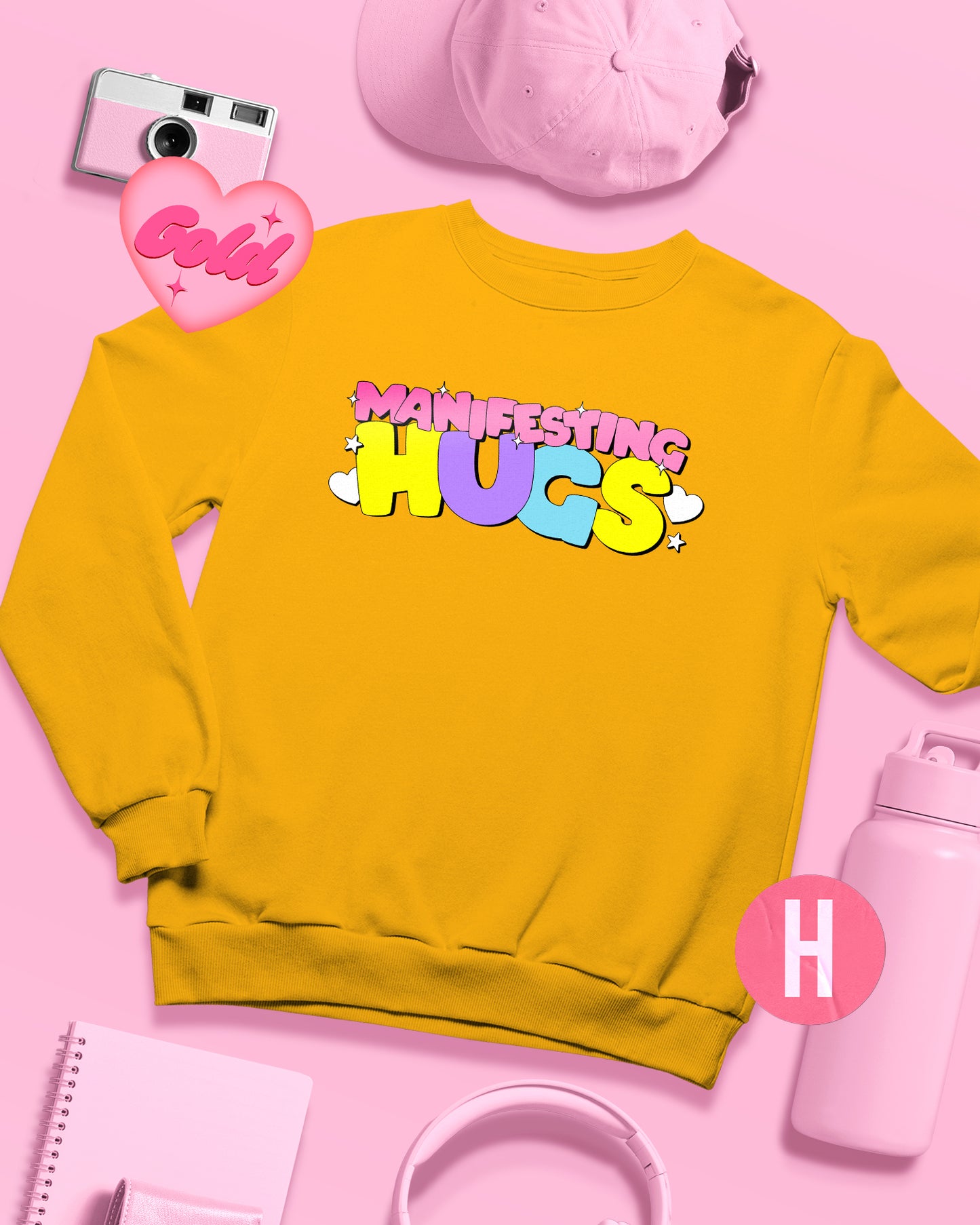 Manifesting hugs slogan soft style sweatshirt - Yellow
