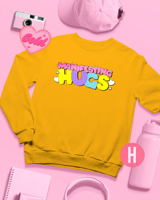 Manifesting hugs slogan soft style sweatshirt - Yellow