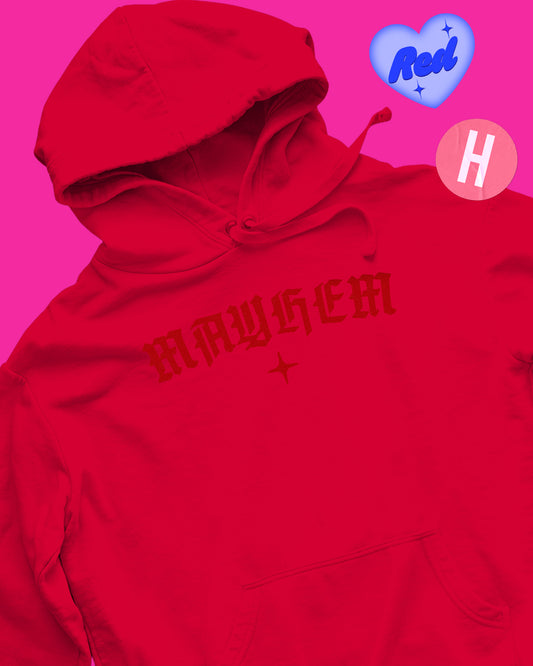 Mayhem gothic style hoodie, red flock - red