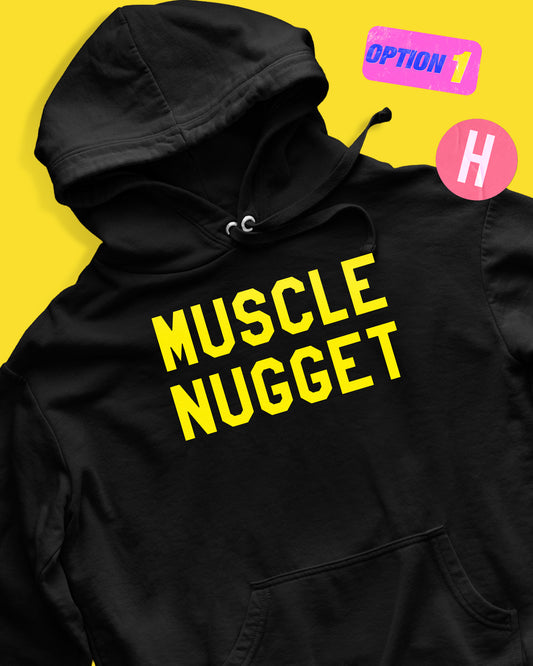 Muscle nugget soft style hoodie, florescent yellow flock - black