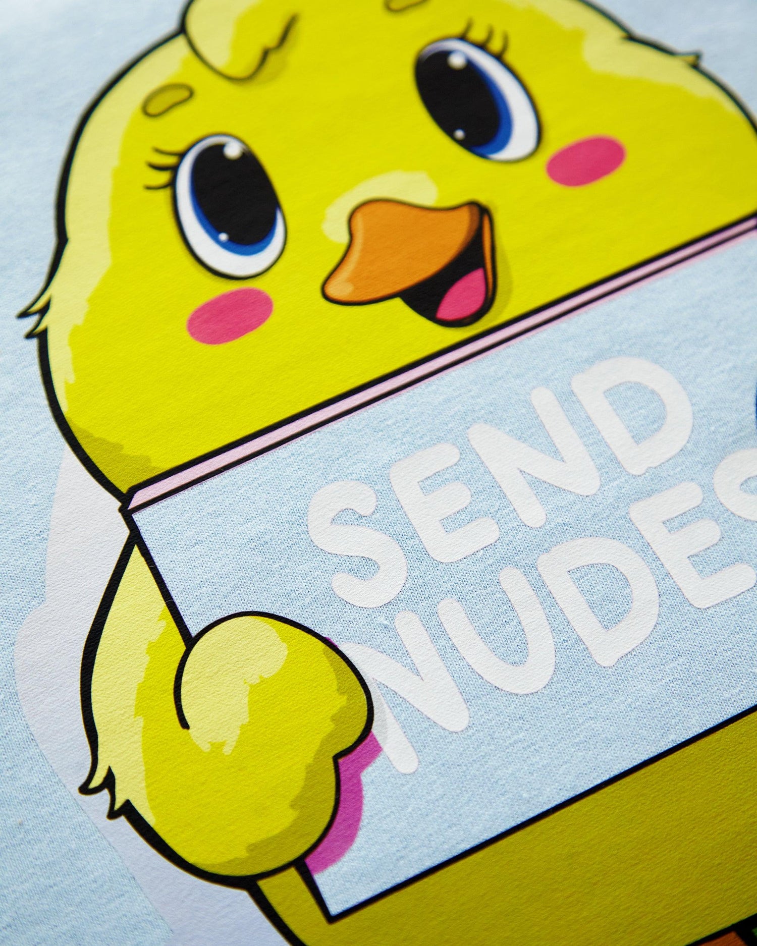 Cheeky duck, holding a sign on blue - mens cropped tee. - HOMOLONDON