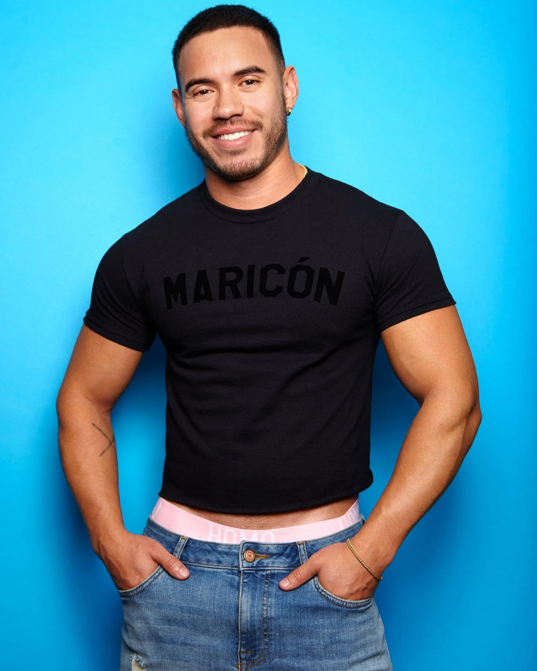 Black flock Maricón - black cropped tee / crop top - HOMOLONDON