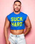 Fluorescent yellow flock suck hard - blue crop top - HOMOLONDON