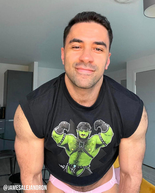 Leather daddy orc Rex loves to flex - mens sleeveless crop top