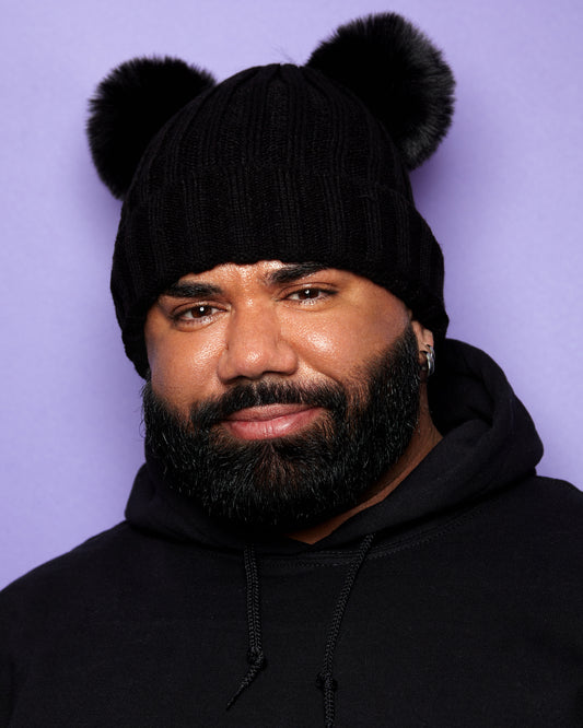 Fluffy bear ears beanie - black | One size fits all.