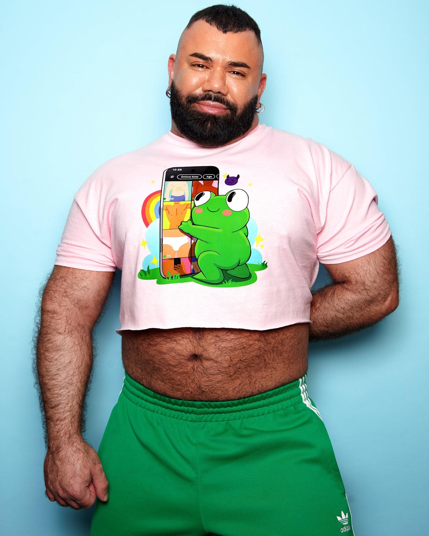 Introducing Pongy: Your Playful Dating App Addict on pink, mens crop top - HOMOLONDON
