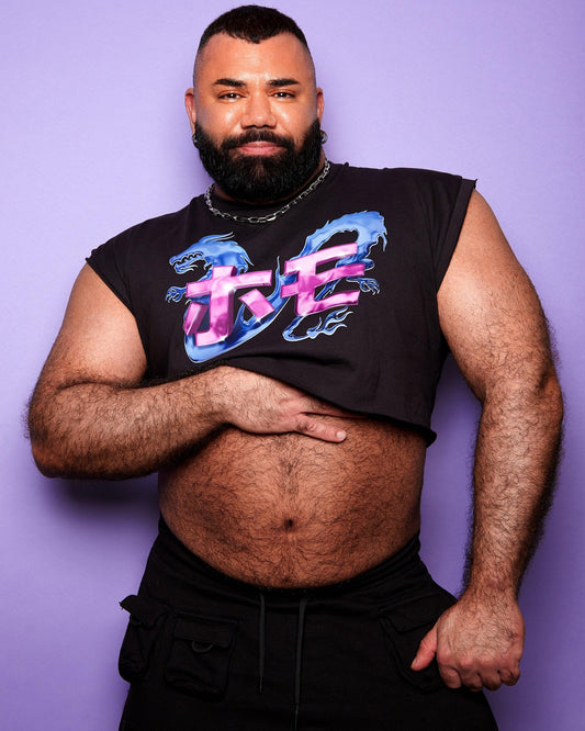 Y2K Dragon on black - sleeveless crop top