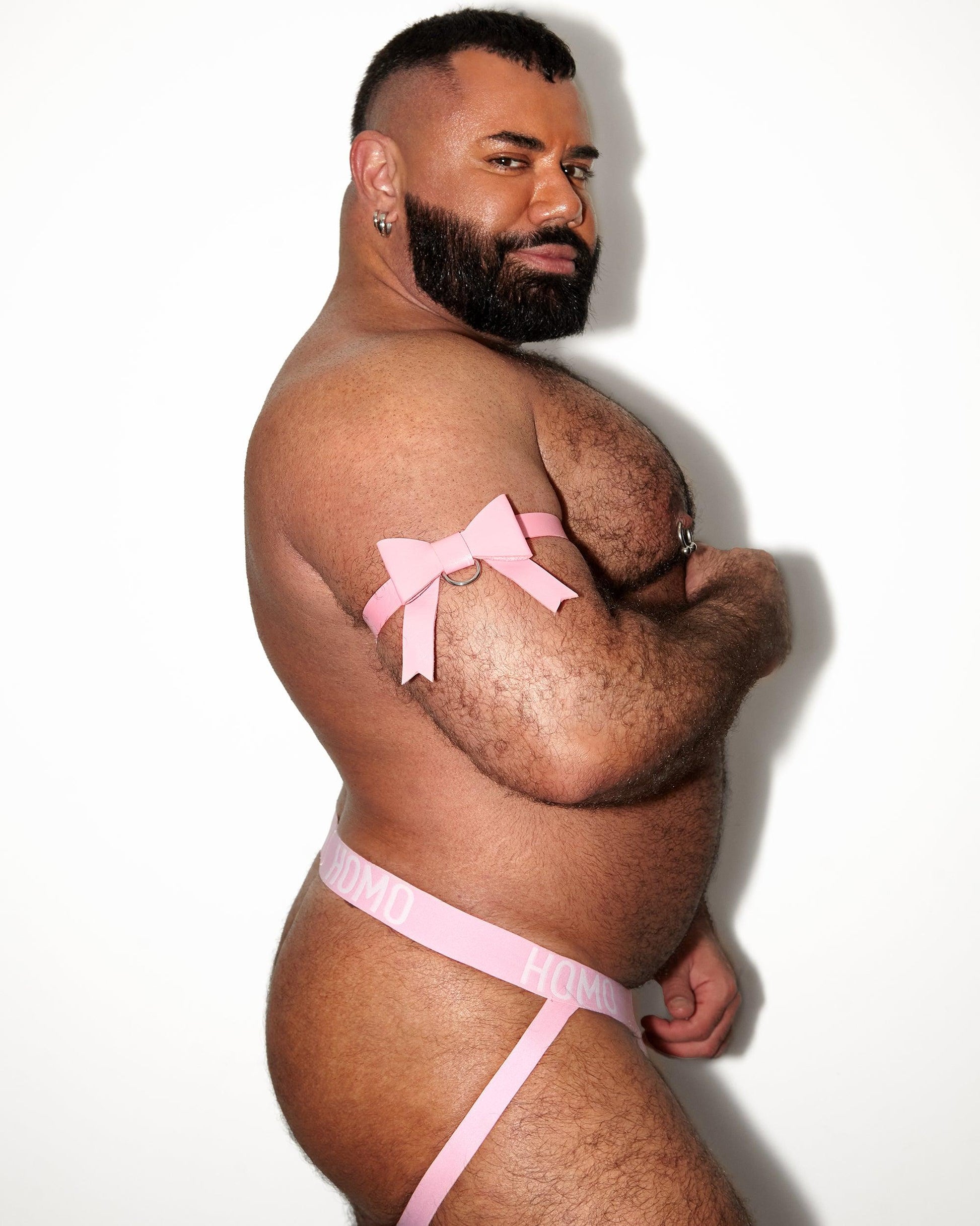 Get the look! Pink bow outfit. Includes bicep bands and classic jock - HOMOLONDON