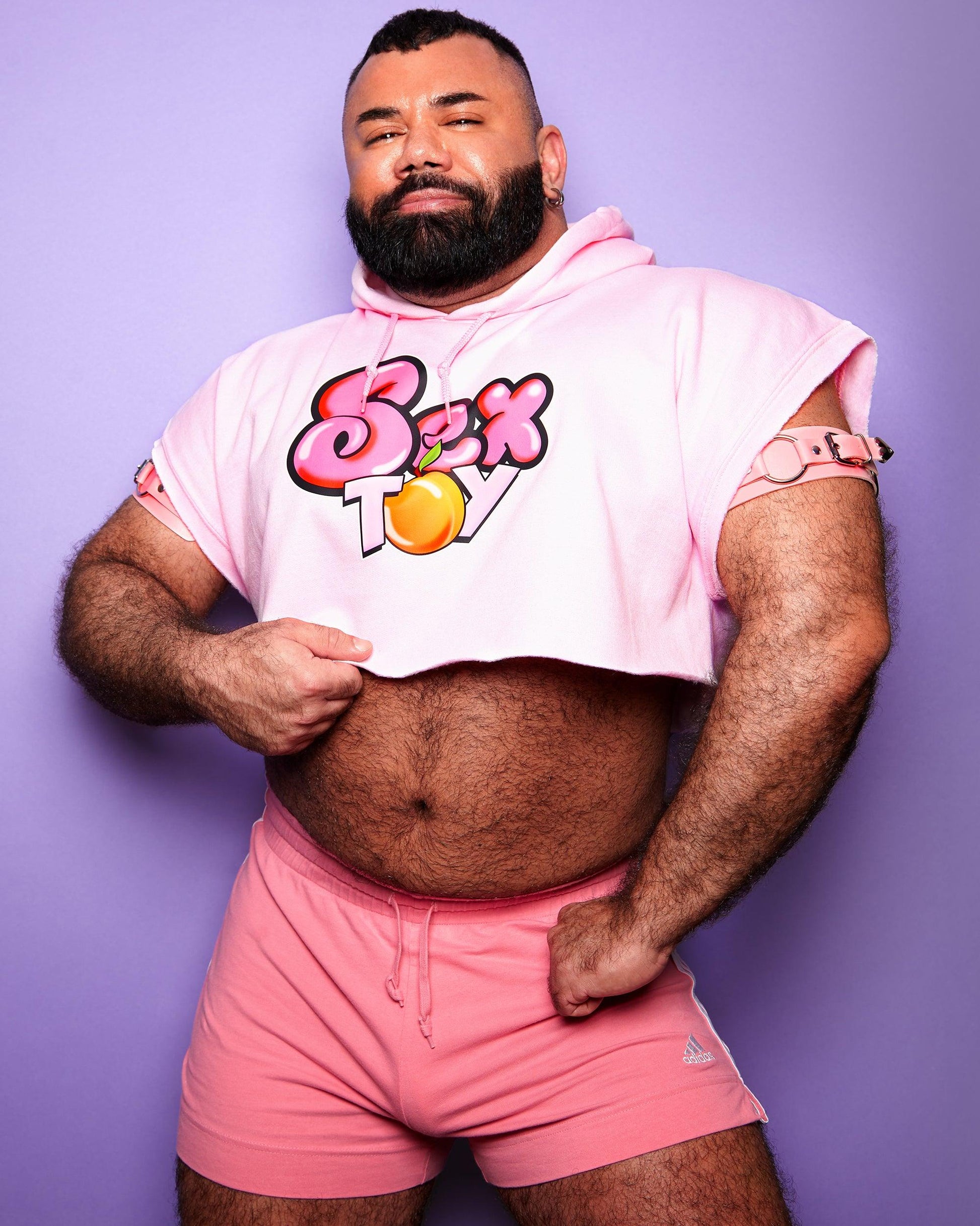 Sex toy on pink - mens hoodie crop top. - HOMOLONDON