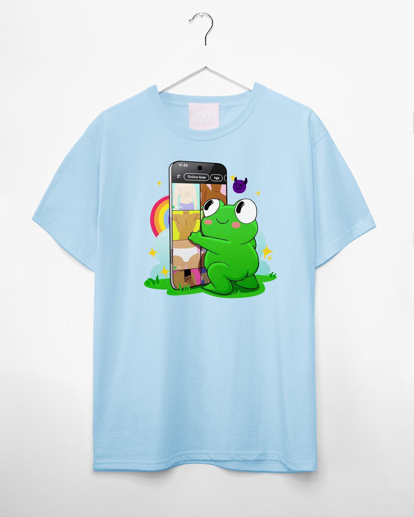 Introducing Pongy: Your Playful Dating App Addict on blue tshirt - HOMOLONDON