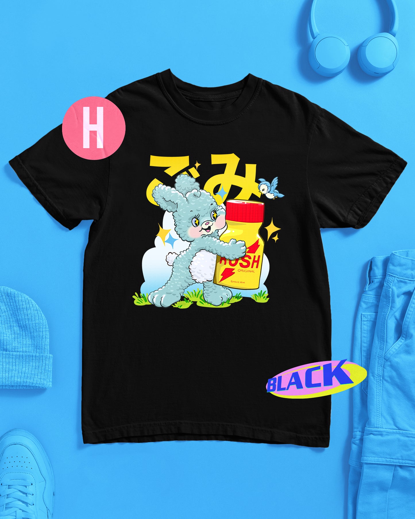 Rush bunny on black - tee