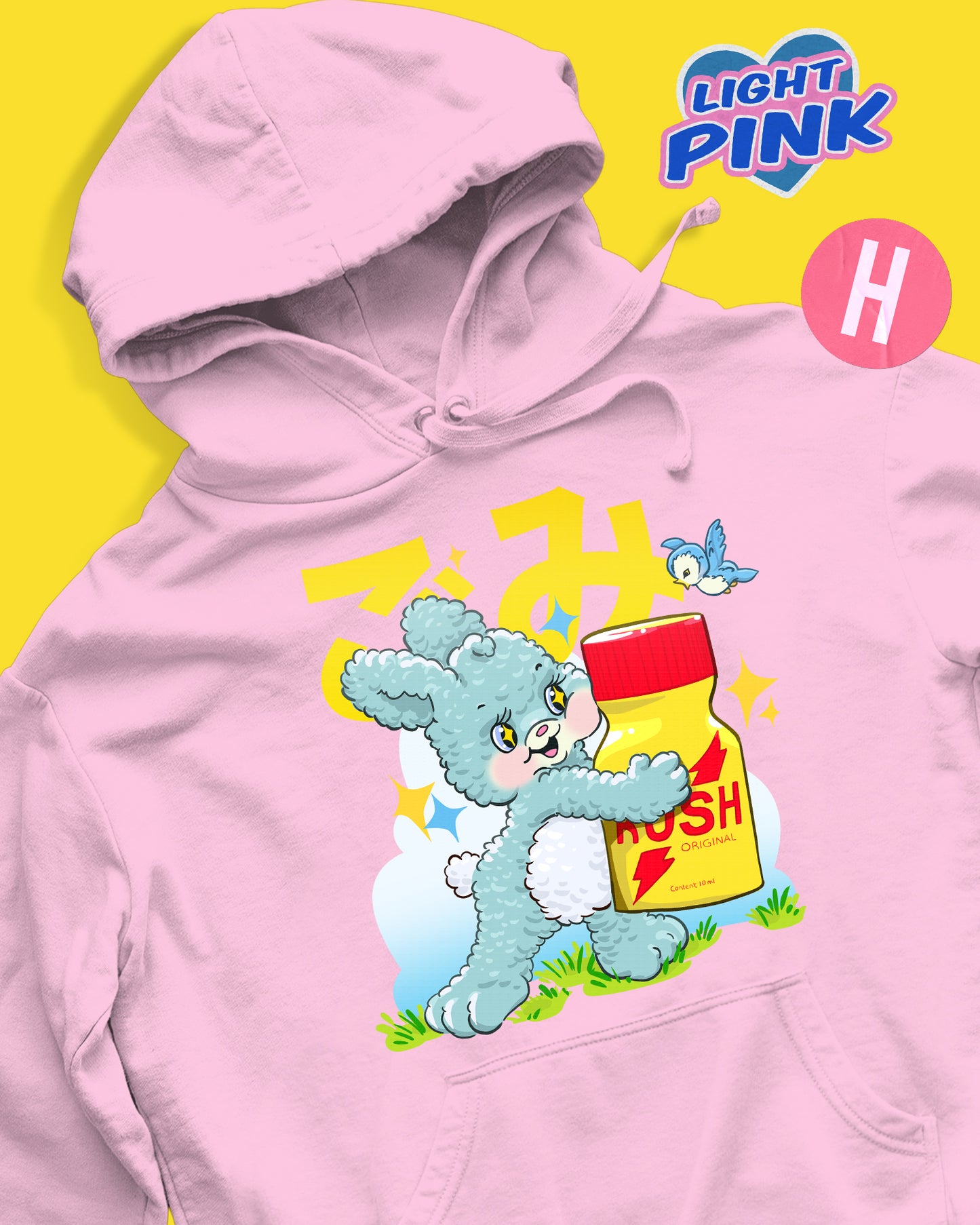 Naughty little bunny holding a rush bottle soft style hoodie - light pink