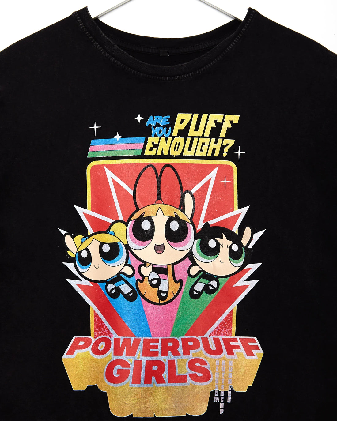 Official Powerpuff Girls, sleeveless low cut crop top - distressed black