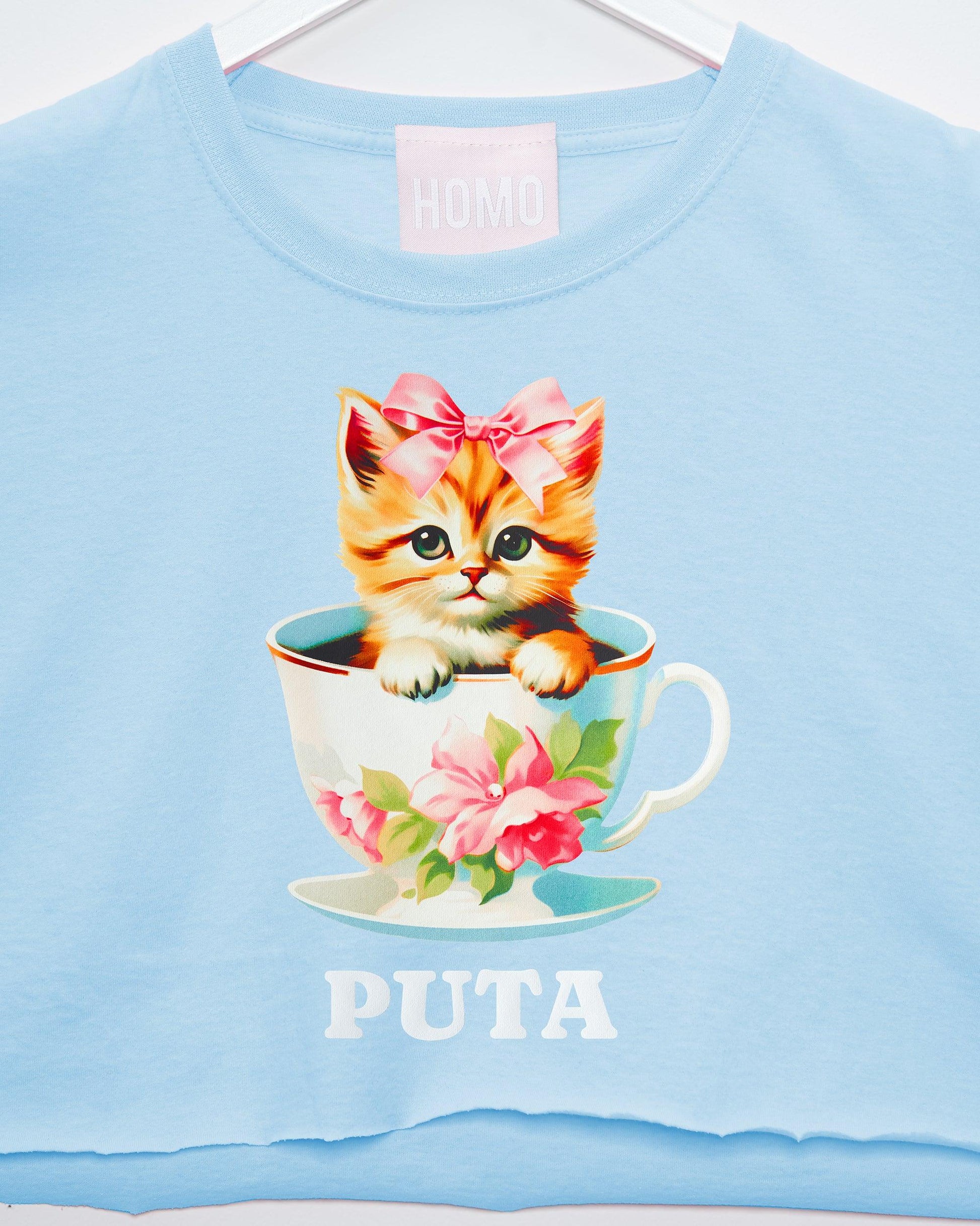 Puta teacup kitten - light blue crop top - HOMOLONDON