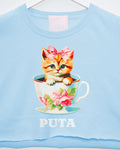 Puta teacup kitten - light blue crop top - HOMOLONDON