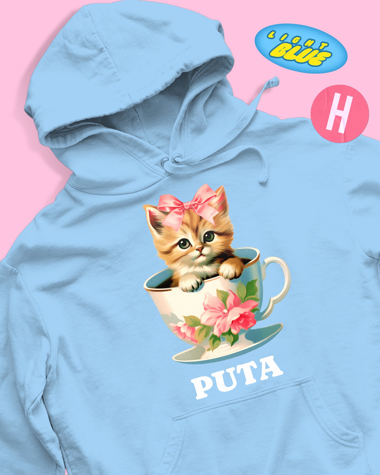 Adorable teacup kitten soft style hoodie - light blue
