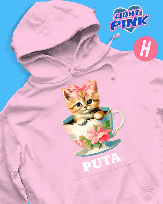 Adorable teacup kitten soft style hoodie - light pink