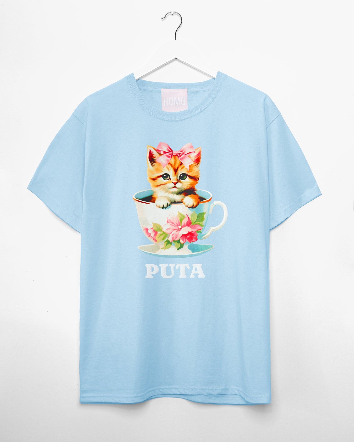 Puta teacup kitten - light blue tshirt - HOMOLONDON