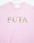 Floral style puta embroidery on pink - tee - HOMOLONDON