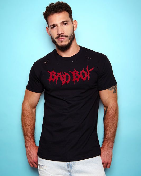 BAD BOY in flock distressed tee - red/black