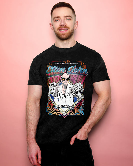 Official Elton John: Psych Vintage, unisex t-shirt - stone washed black