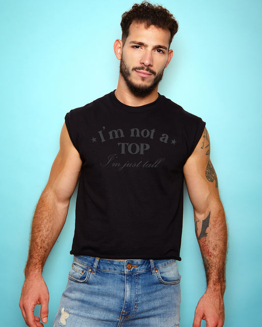 I'm not a TOP i'm just TALL, low cut cropped tee - black