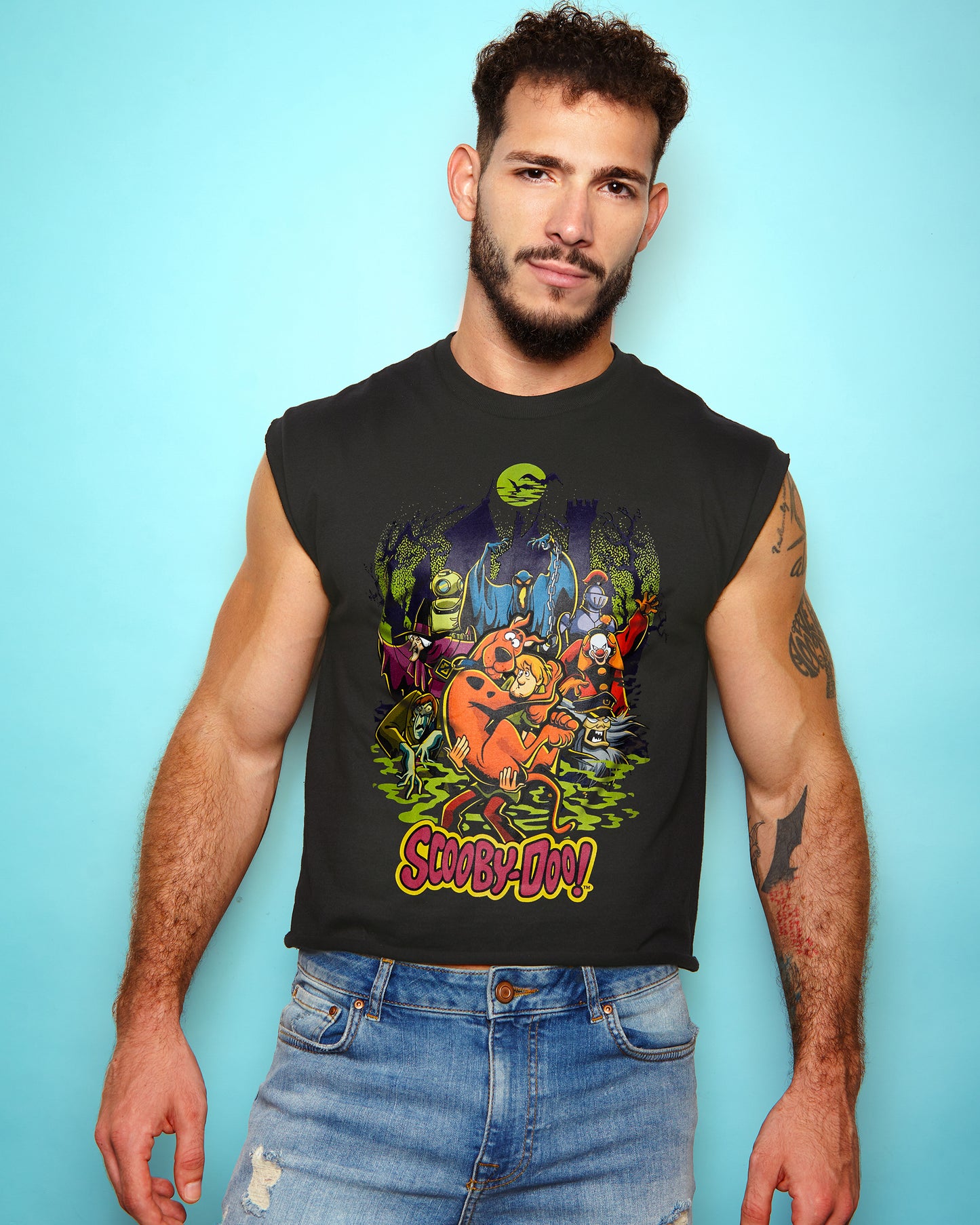 Official Scooby-Doo, monsters mashup low cut cropped tee - charcoal