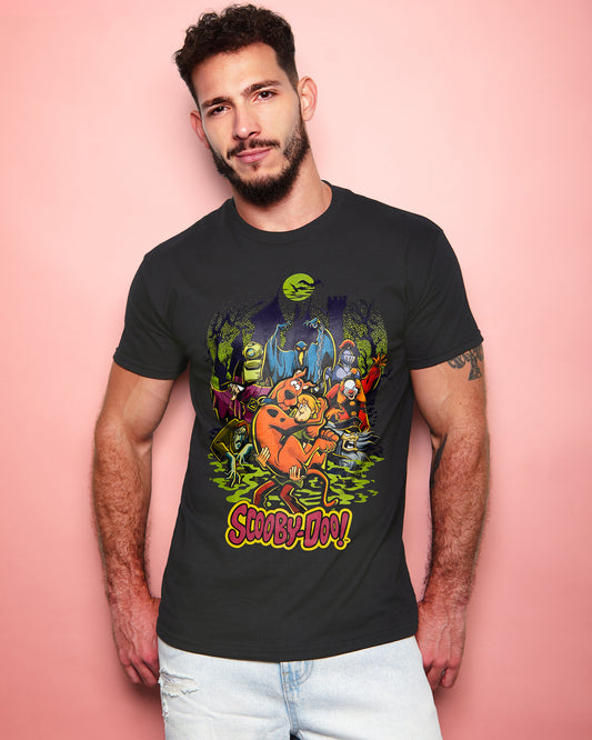 Official Scooby-Doo, monsters mashup on charcoal - t-shirt