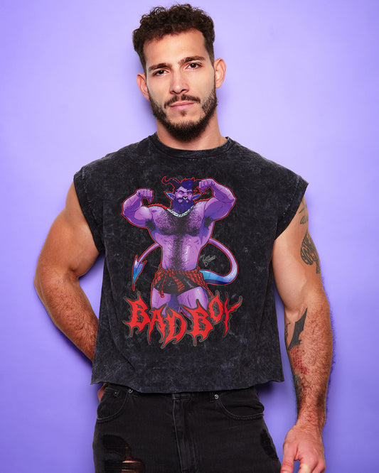 Demon core: Daddy demon bad boy, stone washed low cut cropped t-shirt
