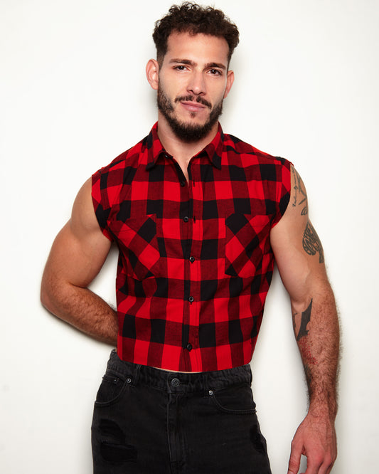 Classic checked flannel cropped shirt - Red and black