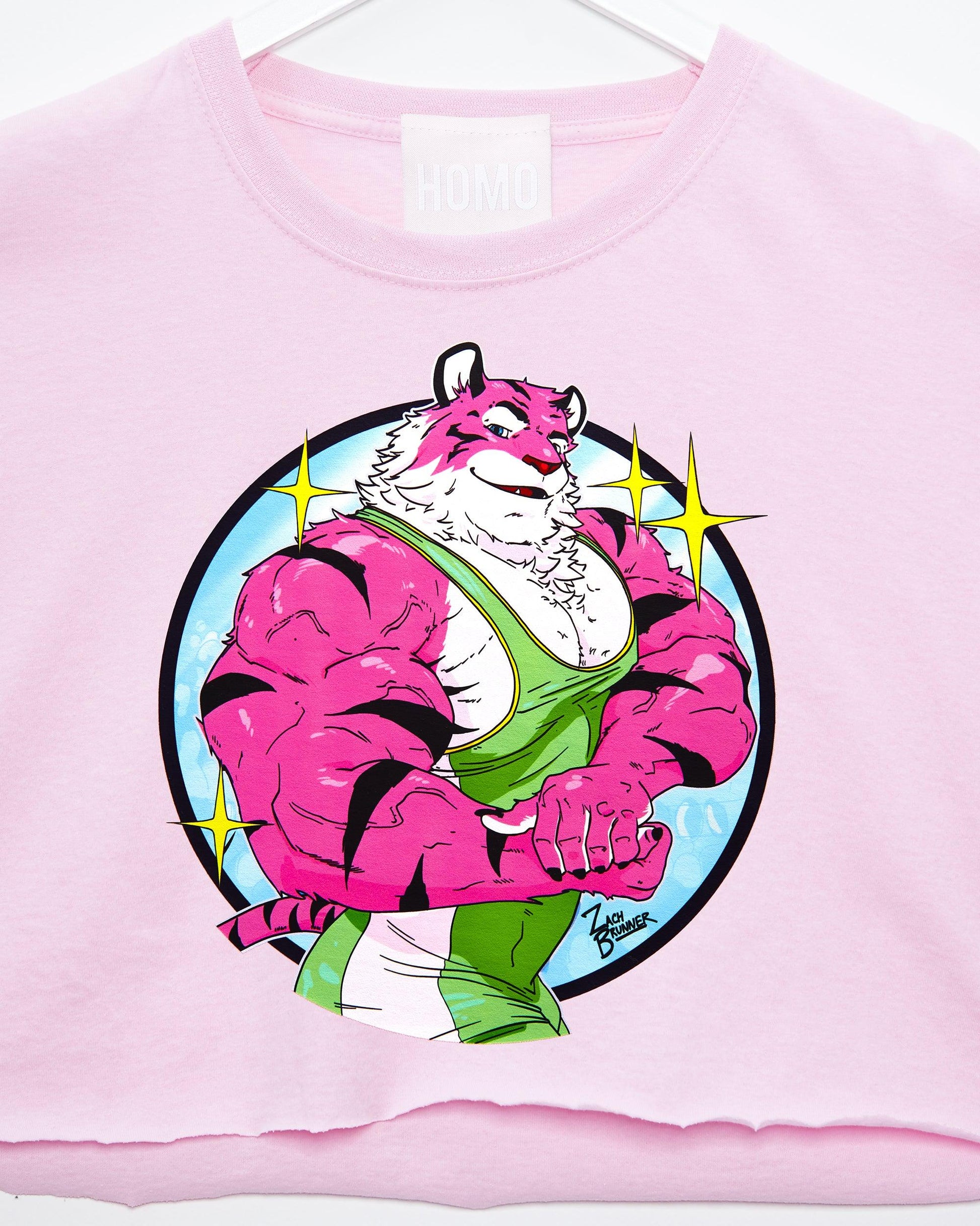 Flexing tiger wrestler Rocky - pink crop top - HOMOLONDON