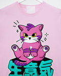Tofu the sassy cat on pink - mens cropped tee / crop top - HOMOLONDON
