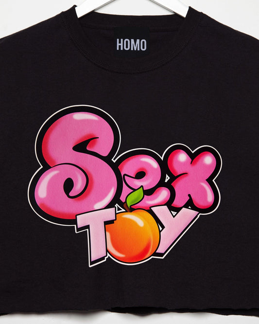 Sex toy on black - mens crop top - HOMOLONDON