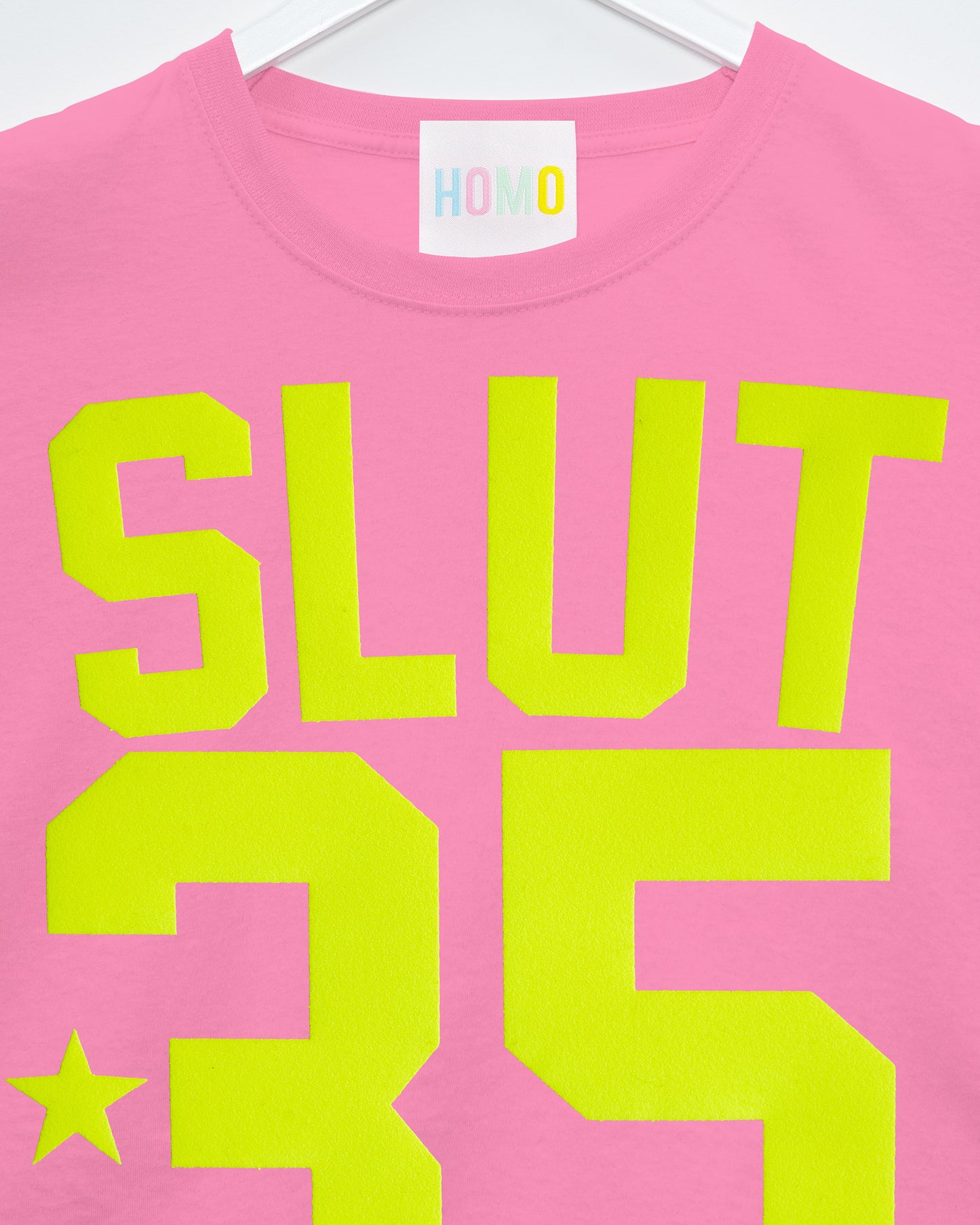 Sports jersey S/UT 09 - fluorescent yellow flock on pink sleeveless cropped tshirt