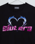 Chrome Y2K: SLUT ERA, chrome and pink on black - tee - HOMOLONDON