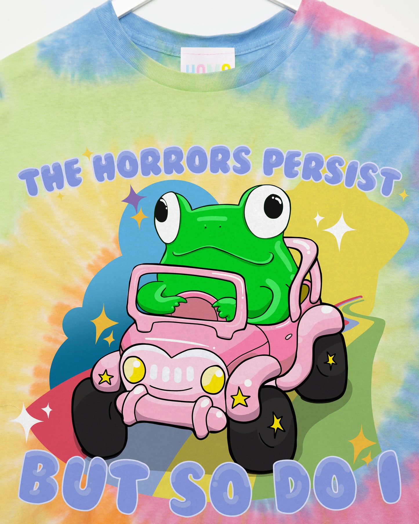 The horrors persist, but so do I, on tie-dye tshirt / crop top
