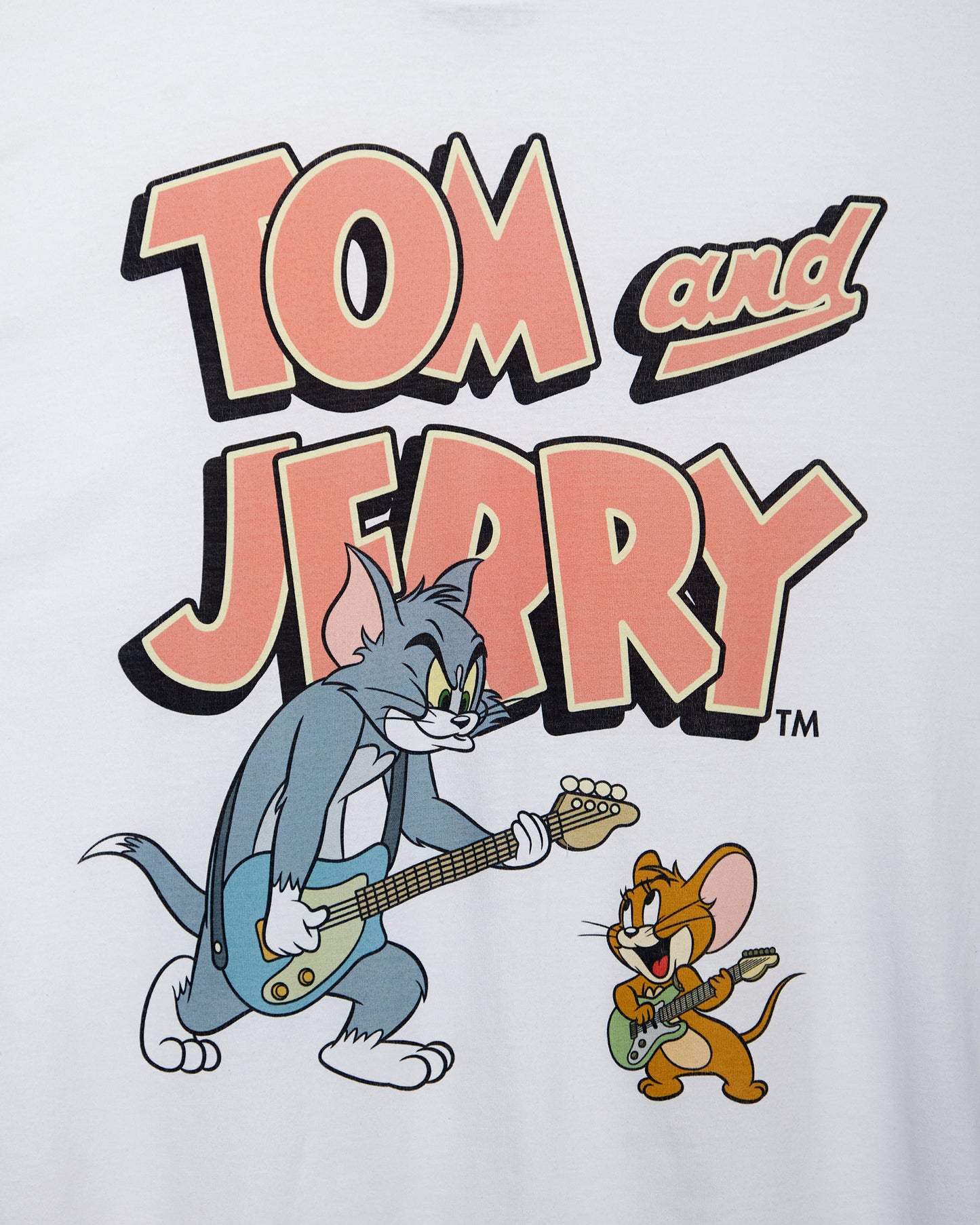 Official Tom & Jerry: Playing Guitar low cut cropped tee - White