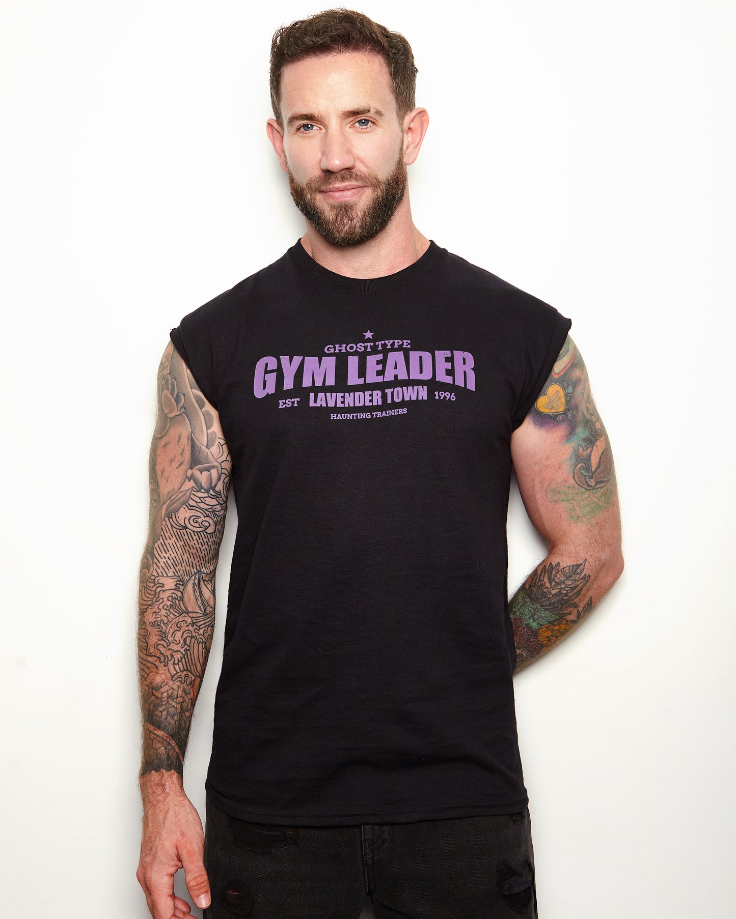Gym Leader in Lavender, sideless tee - black