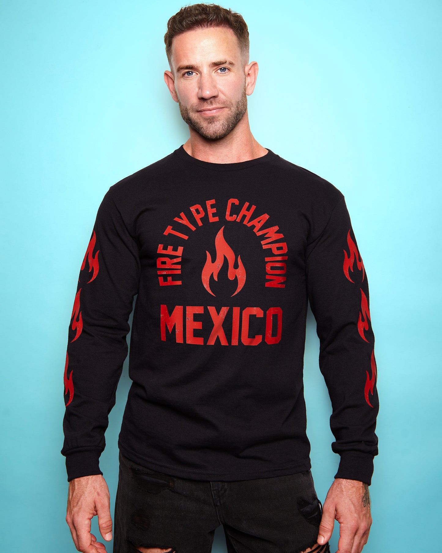 Fire Champion (Mexico) in red, long sleeve tee - black