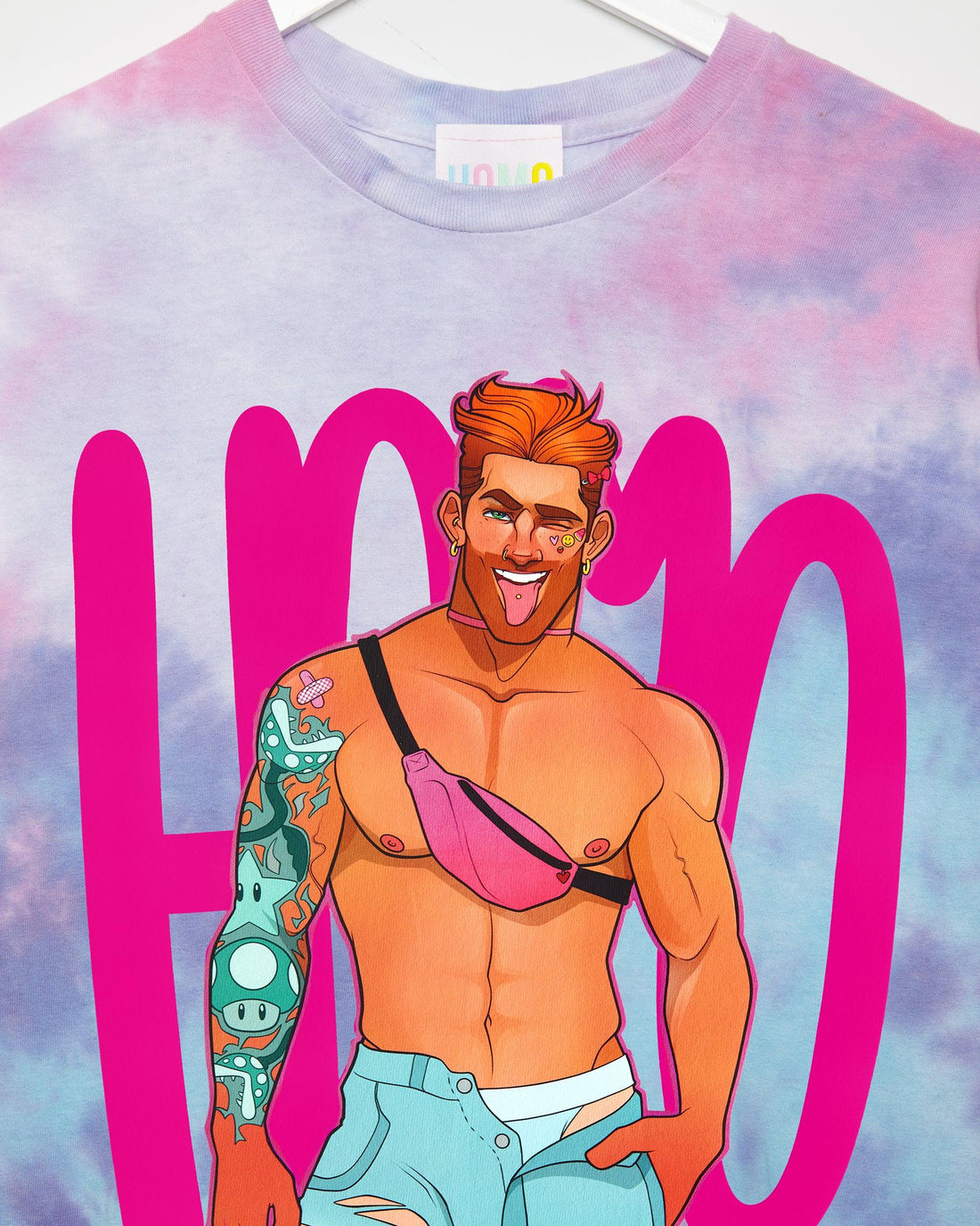 Mario the gaymer - Pink tie-dye low cut crop top