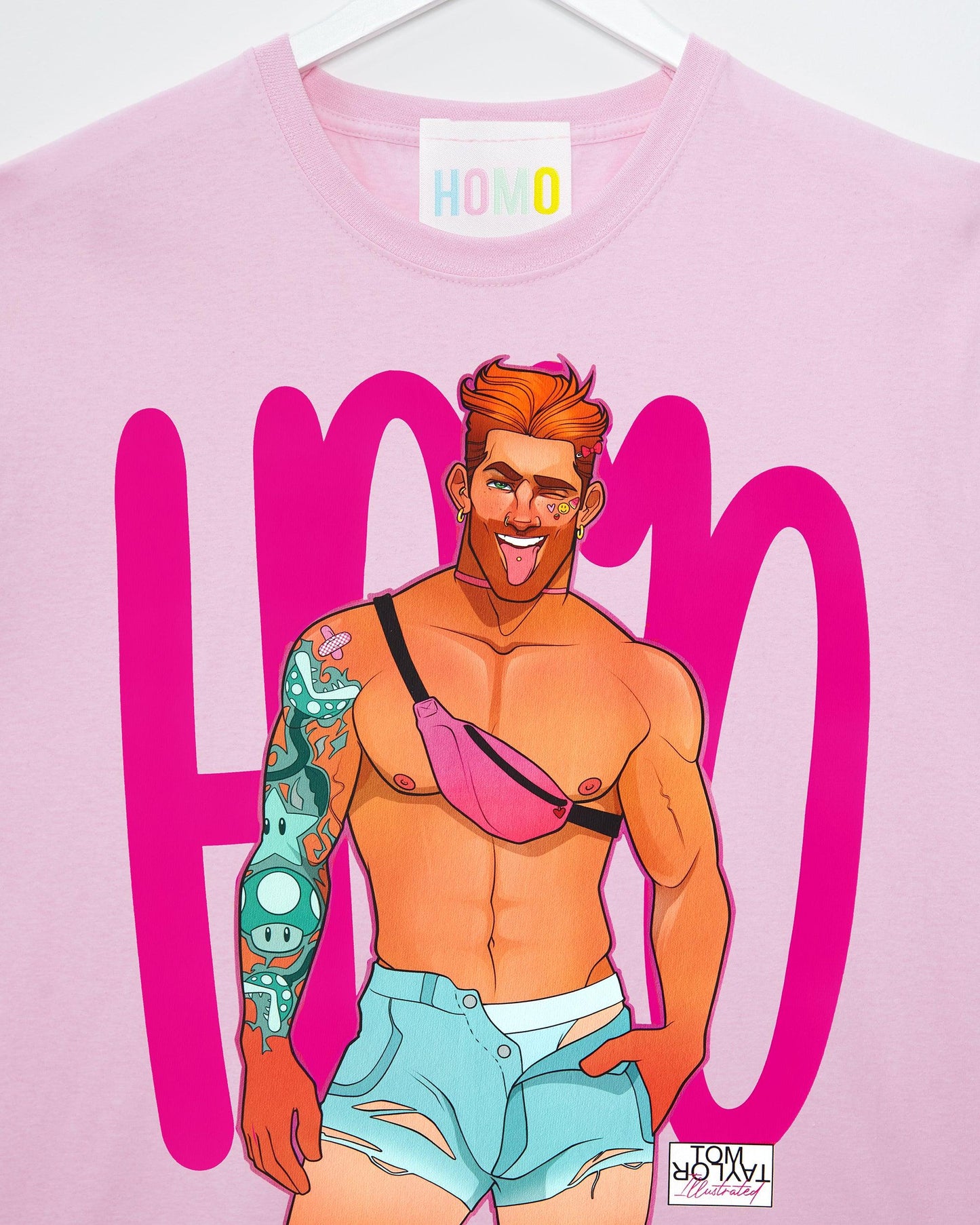 Mario the gaymer - pink tshirt crop /crop top - HOMOLONDON