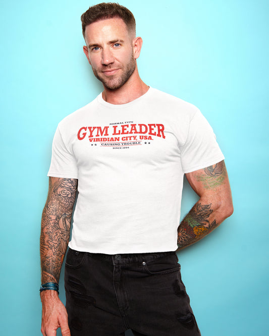 Gym Leader in white, low cut cropped tee - white
